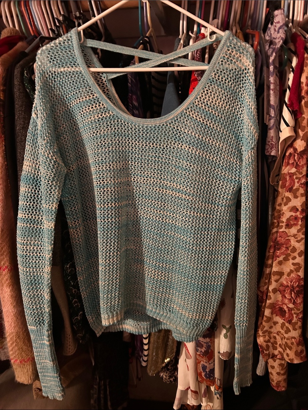 Soybu Light Blue Open-Knit Cross-Back Women's Sweater